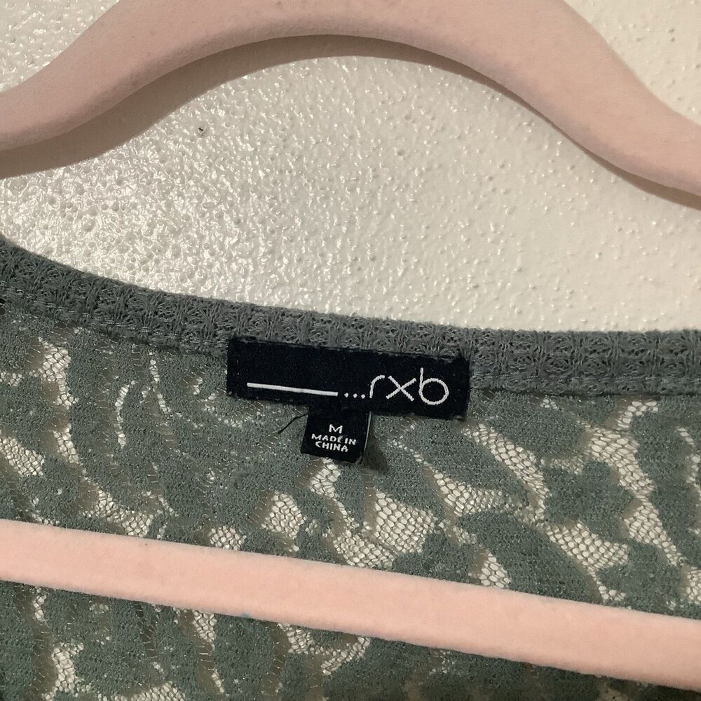 RXB Sage Green Fairycore Fairy‎ Grunge Lace Waffle Knit Slouchy Blouse Sz Medium - Picture 5 of 11
